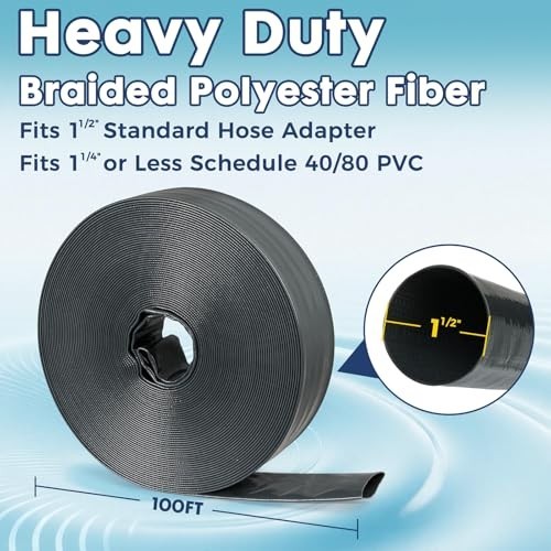 Heavy Duty 1.5&Prime; x 100&prime; Backwash Hose | Burst Resistant Lay Flat Discharge for Po