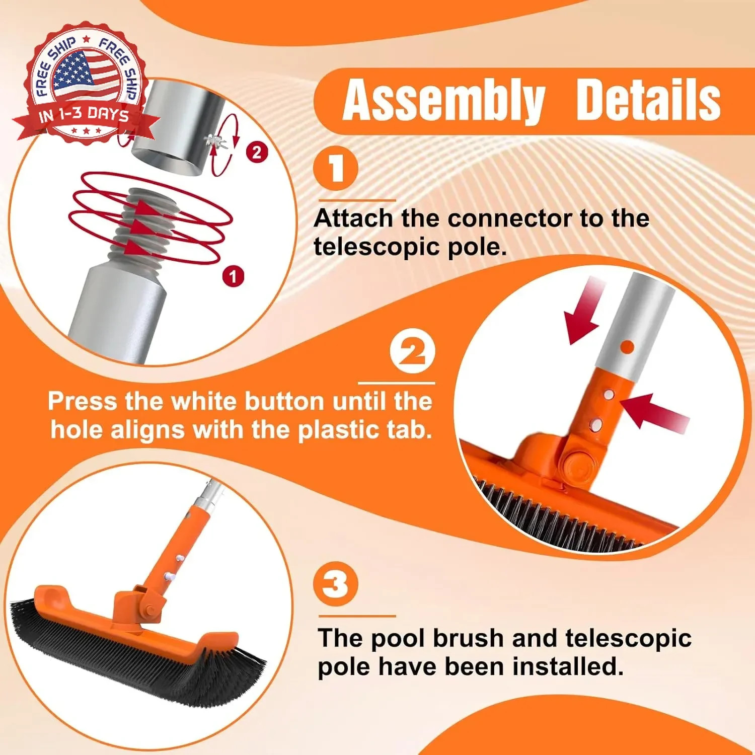 LAANPOLE Pool Brush with Pole, 12FT Heavy Duty Telescopic Pool Pole with 18&Prime; Poo