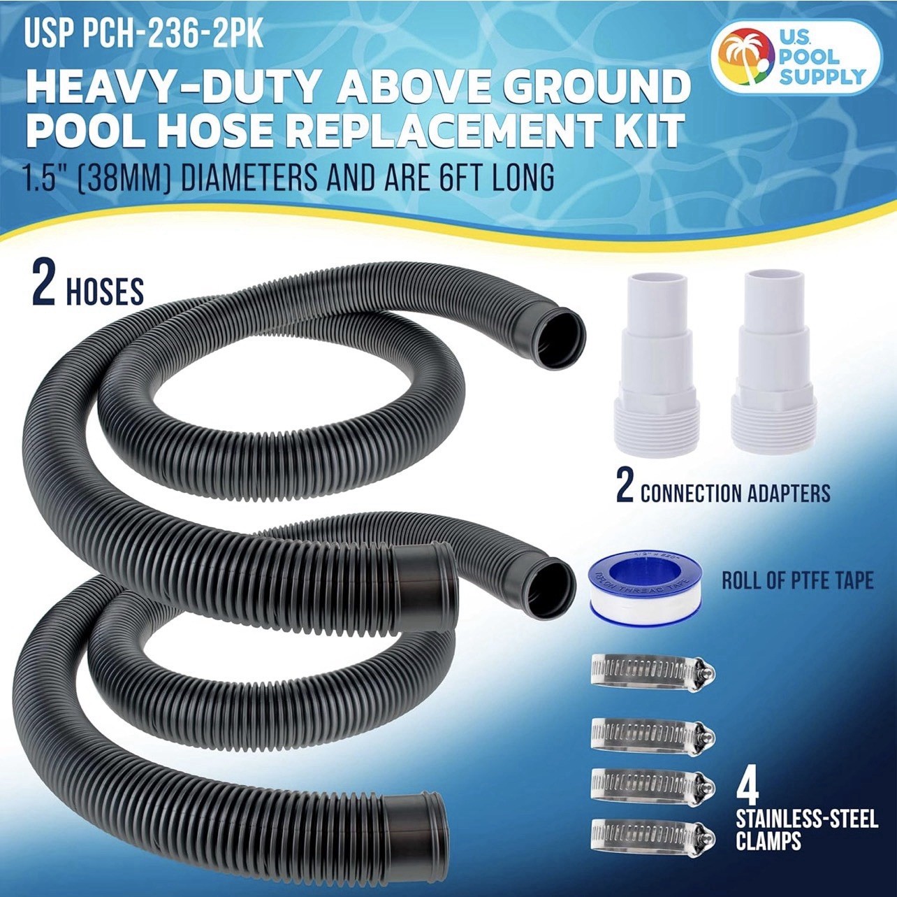 NEW – 1.5&Prime; Heavy-Duty Above Ground Pool Pair of 6 Foot Hose Replacements