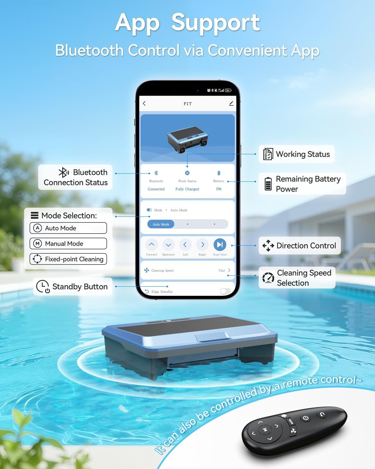 2026 Upgraded F1T Solar Powered Robotic Pool Skimmer Surface Cleaner with APP…