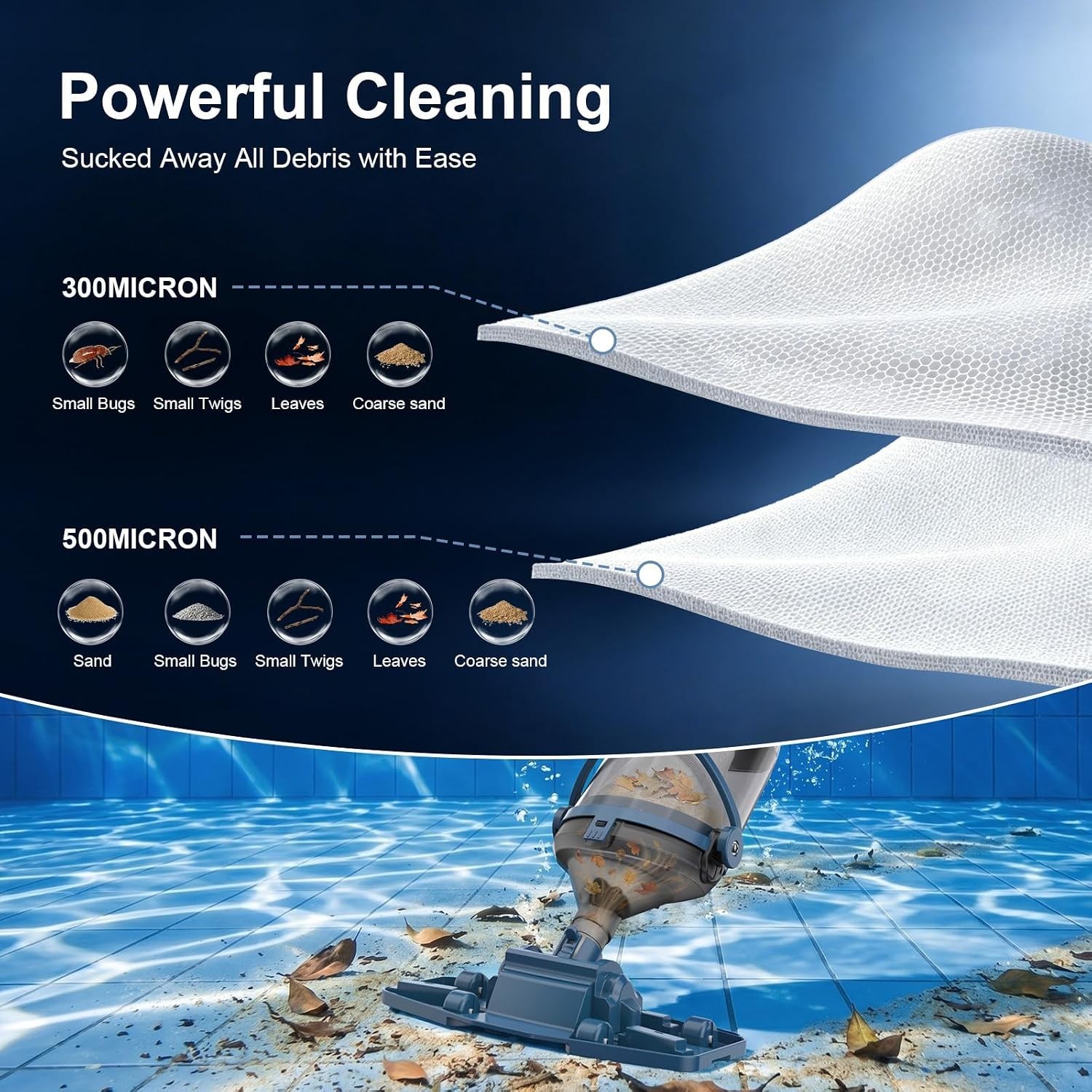 Cordless Pool Vacuum Cleaner 18.5GPM Rechargeable Above Ground Inground