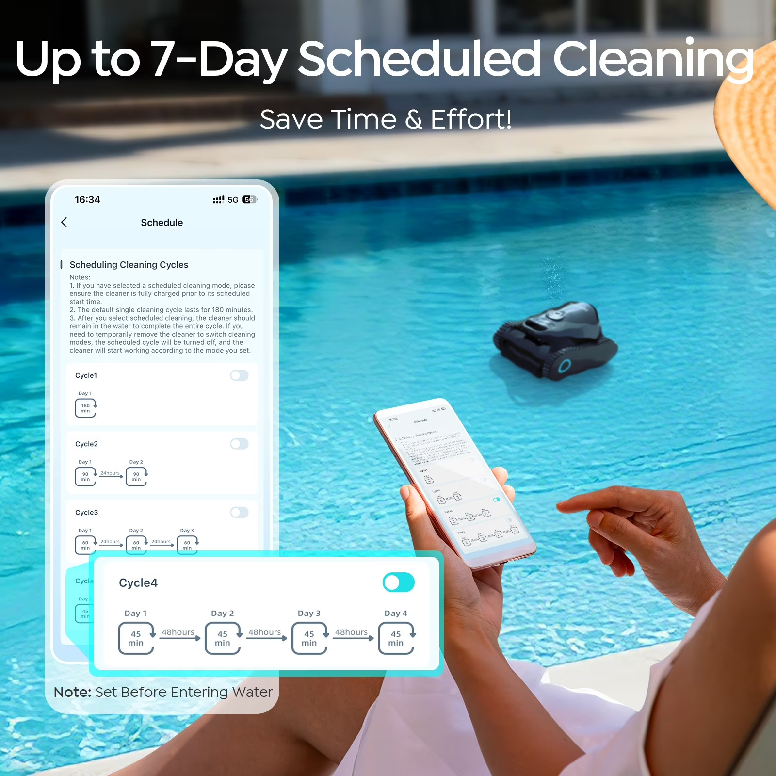 C1 Cordless Robotic Pool Cleaner, Wall & Waterline Cleaning, Blue
