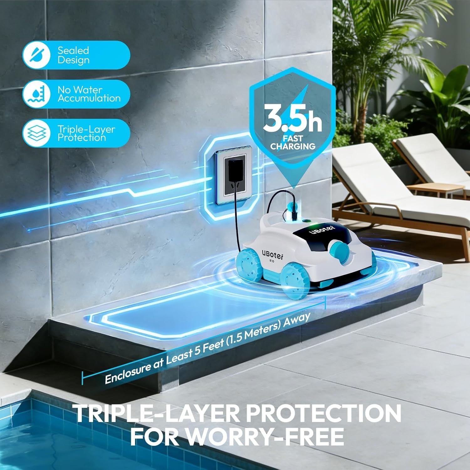 Cordless Pool Vacuum Robot Cleaner Dual Filter Edge Corner 120Min Blue