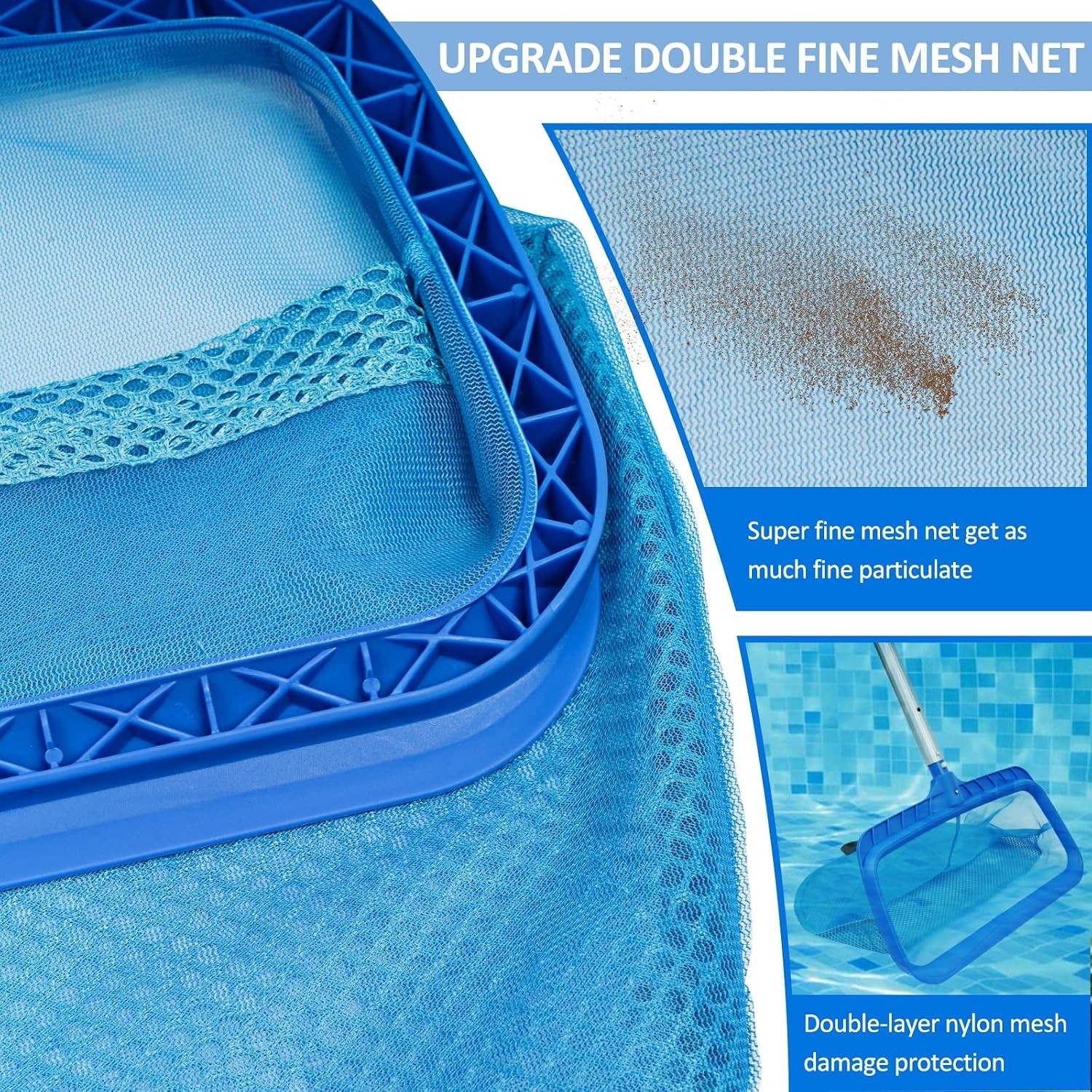 Swimming Pool Skimmer Net Fine Mesh Leaf Rake with Deep Bag