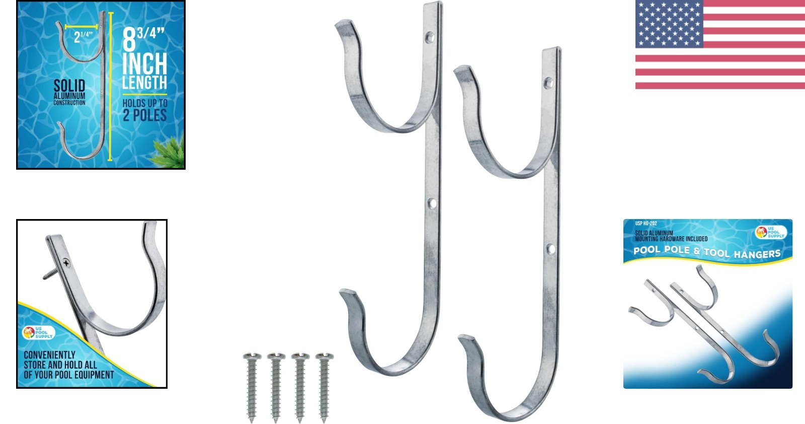 Aluminum Pool Pole Hangers 2 Hooks for Telescopic Accessories Organizer