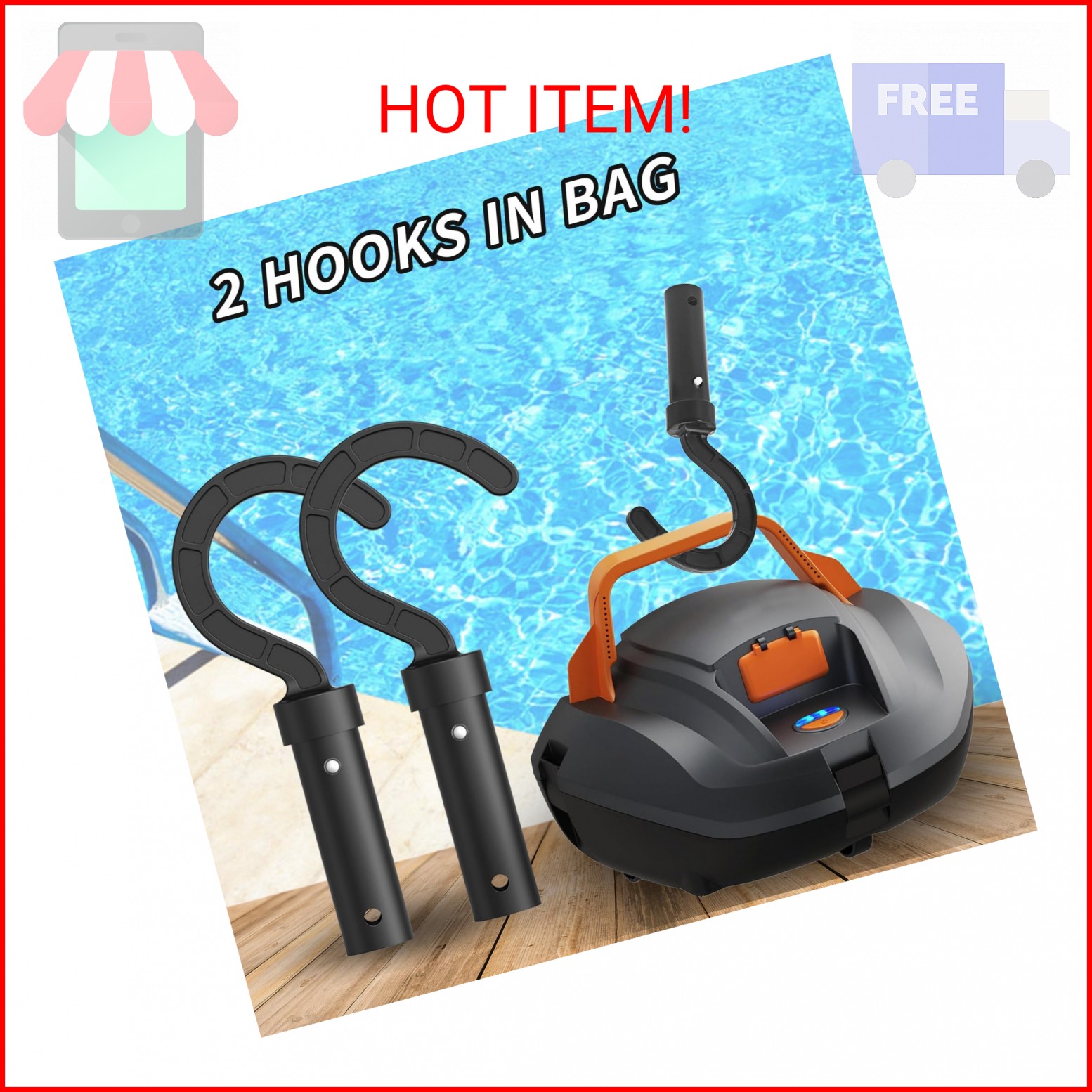 2 Pack Accessories Hook for Robotic Pool Cleaner,Keyrank Pool Hook for Poles Com