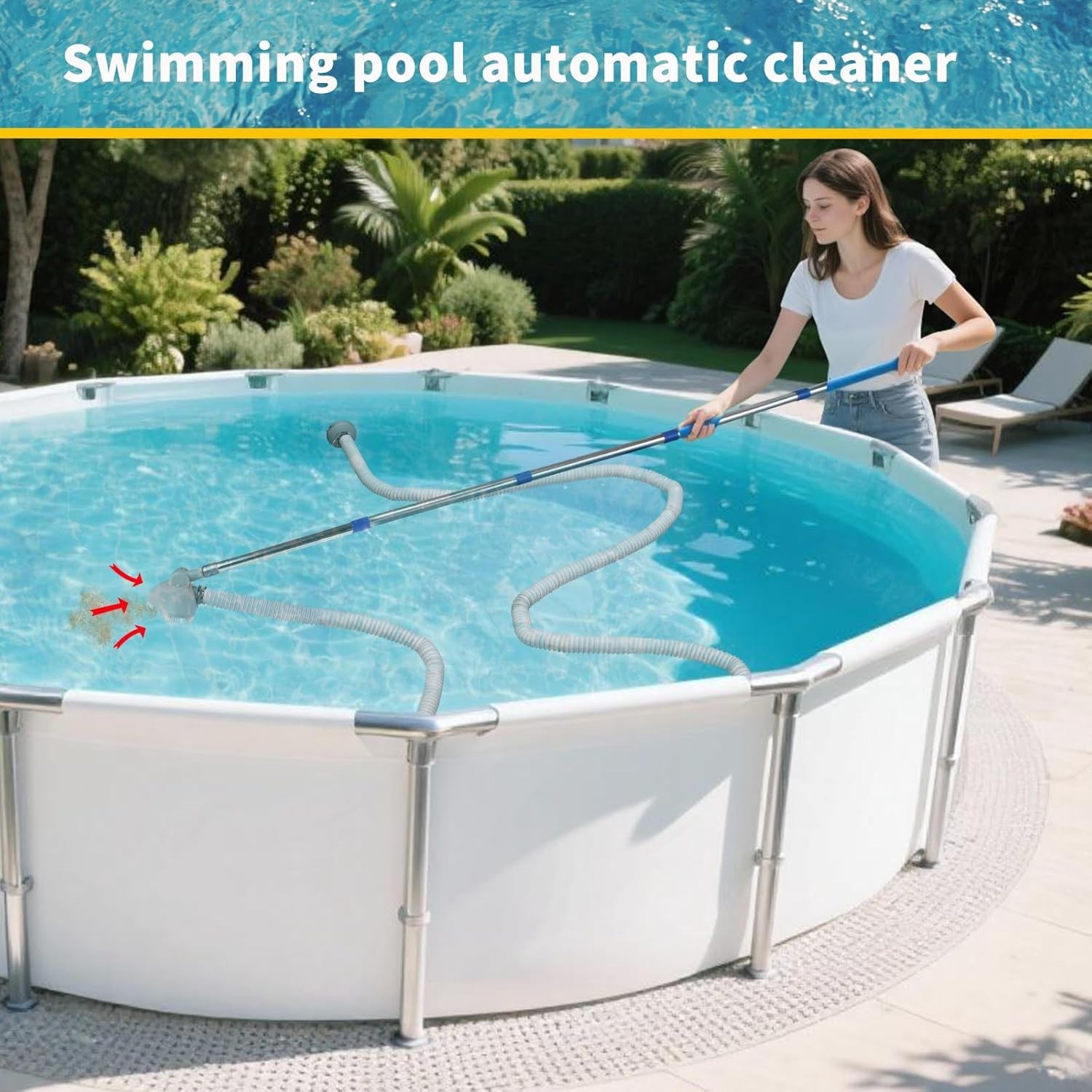 Extendable Pool Vacuum Cleaner for Above & In-Ground Pools Grey