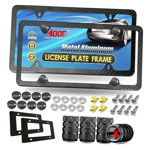 Carbon Fiber License Plate Frame- Heavy Duty Black 4 Hole Carbon Fiber Pattern