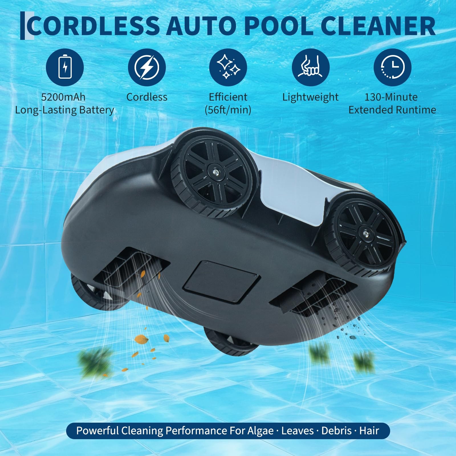✨Robotic Pool Cleaners Cordless for Above Ground Pools Portable 130 Min Runtime