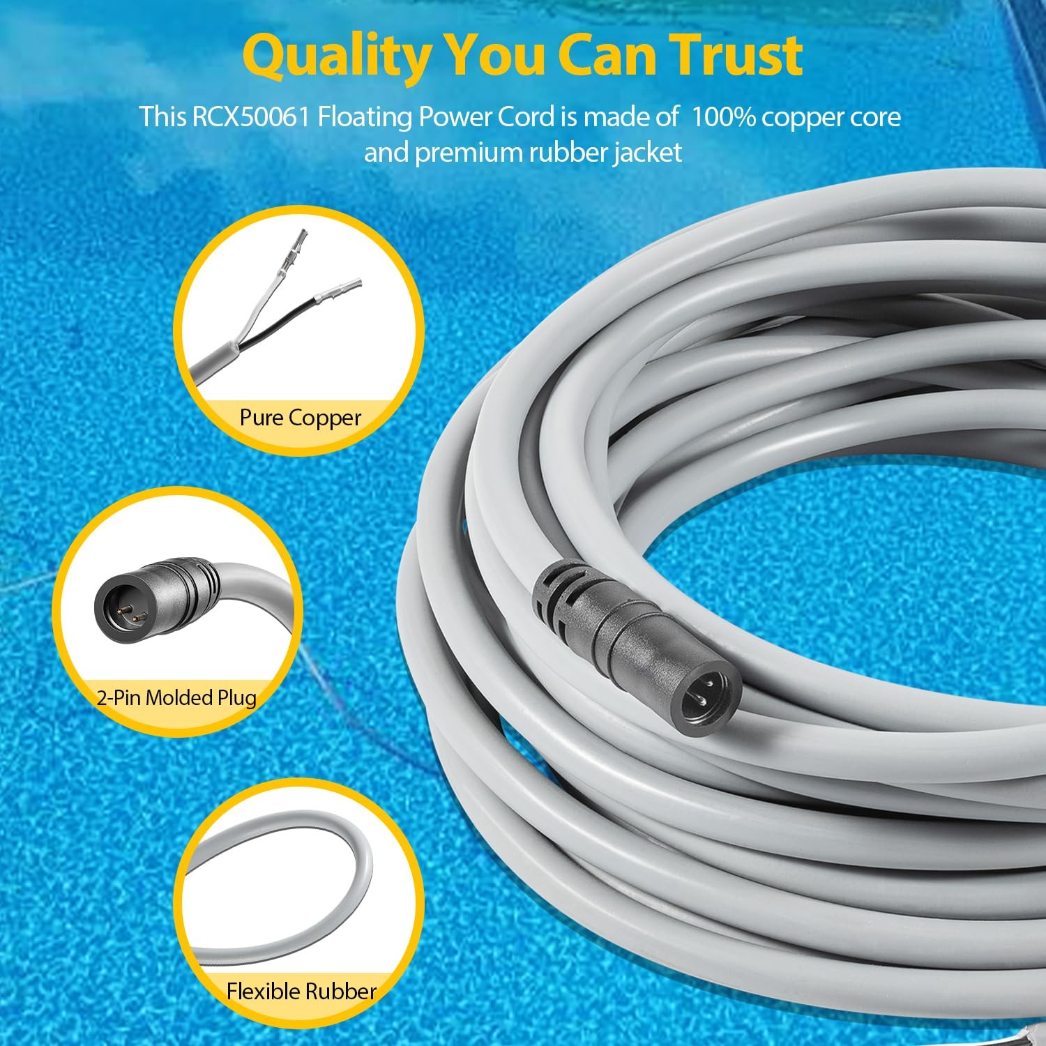55ft Floating Power Cord RCX50061 for Tigershark Tiger shark QC Robotic Cleaner