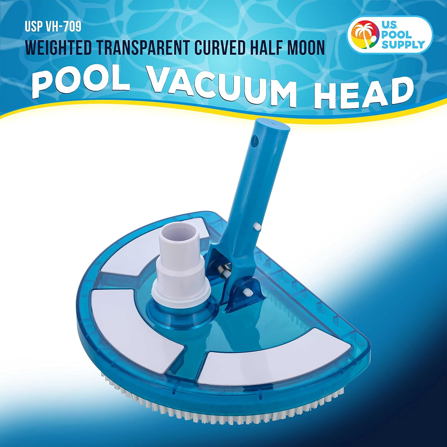 Weighted Pool Vacuum Head, Transparent Curved Half Moon Body – Swivel Connection