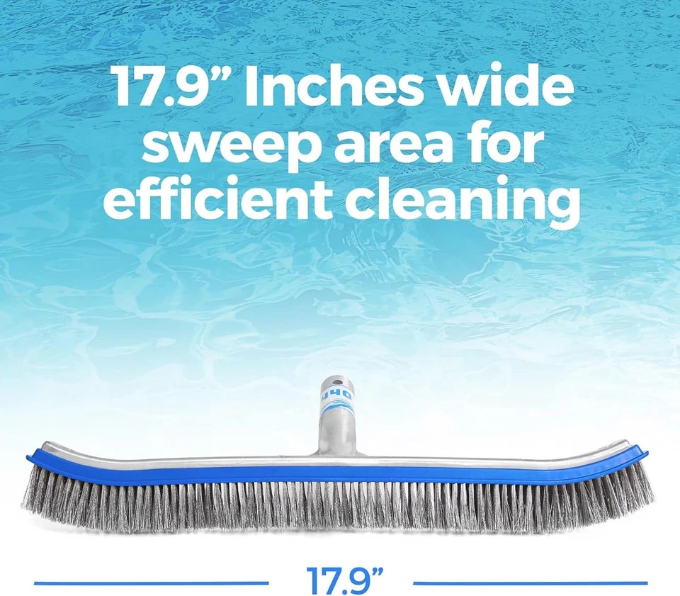 Heavy Duty Pool Brush – 18-Inch Extra-Wide Metal Brush Head with Stainless Steel