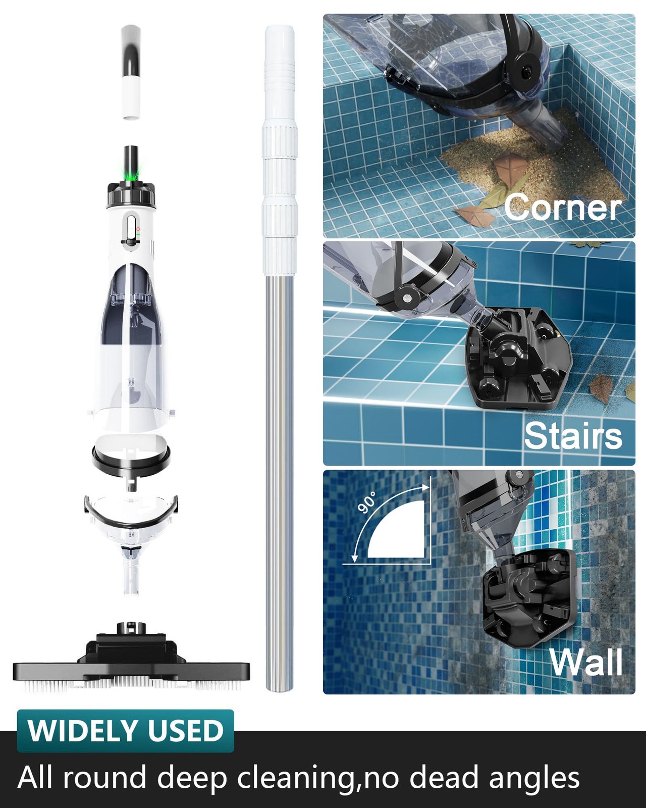 Foting Cordless Pool Vacuum For Above Ground Pool 19.5 Gpm All-Angle Headled