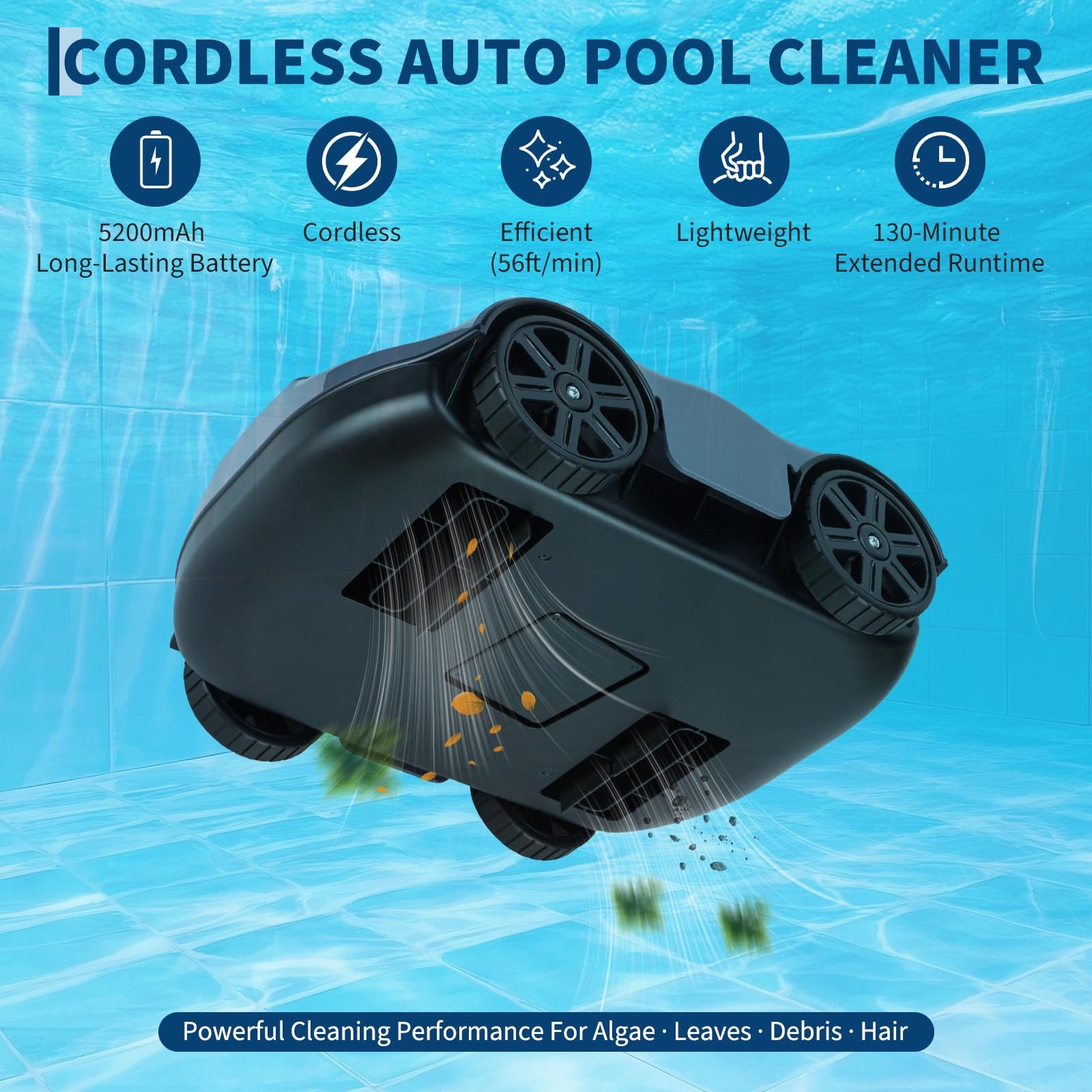 ✨Robotic Pool Cleaners Cordless for Above Ground Pools Portable 130 Min Runtime