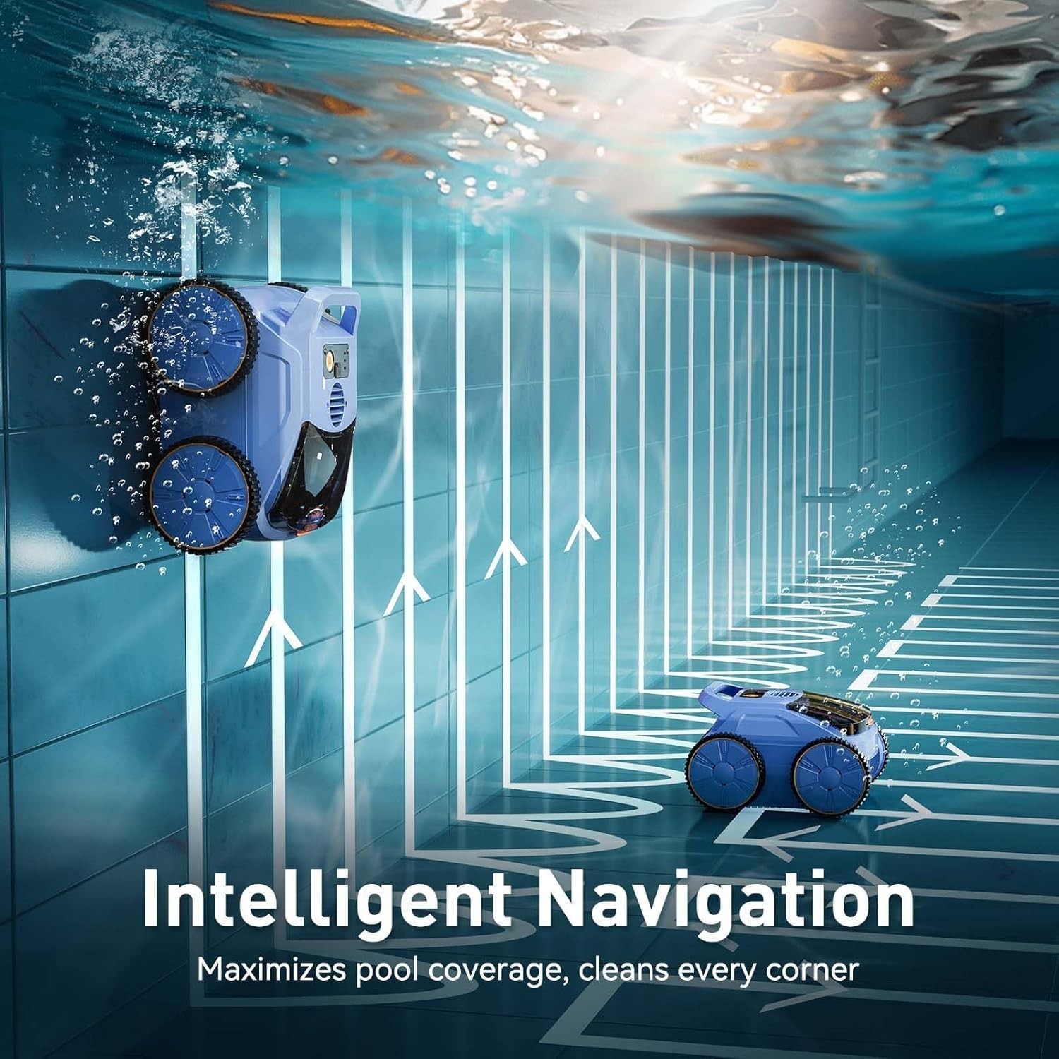 Cordless Robotic Pool Cleaner Wi-Fi App Control 180 Min Runtime Sky Blue