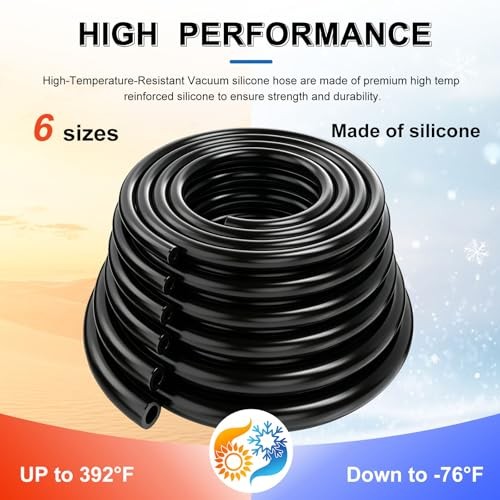 6.6 FT Vacuum Hose Automotive 1/8&Prime; 5/32&Prime; 3/16&Prime; 6.6FT-6Values(1/8&Prime;~3/8&Prime;) Black