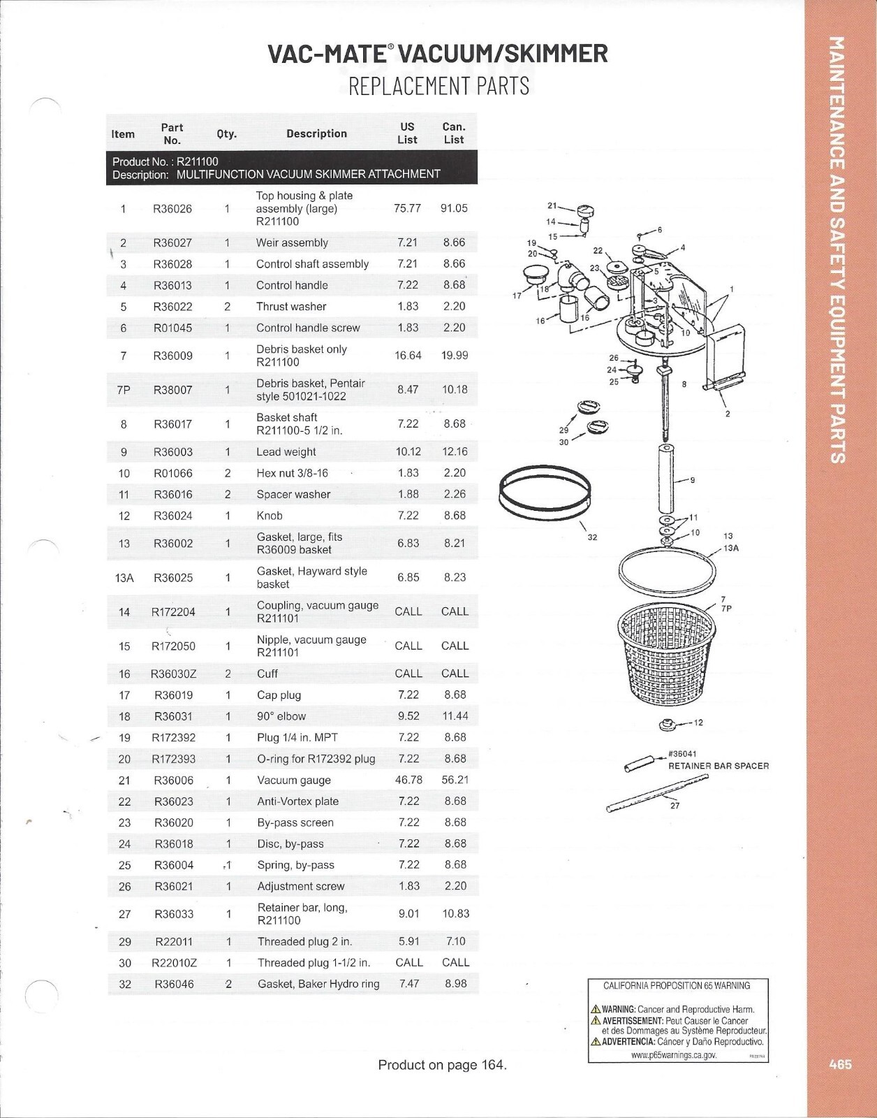 Pentair Vac-Mate Spring Loaded Retaining Bar (Large) – R36033