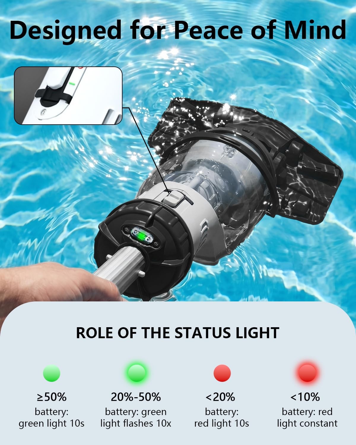 Foting Cordless Pool Vacuum For Above Ground Pool 19.5 Gpm All-Angle Headled