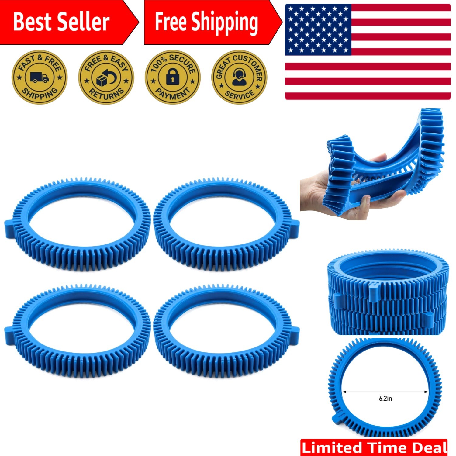 Durable 4 Pack Blue Front Tires for Hayward Pool Cleaners – Easy Install