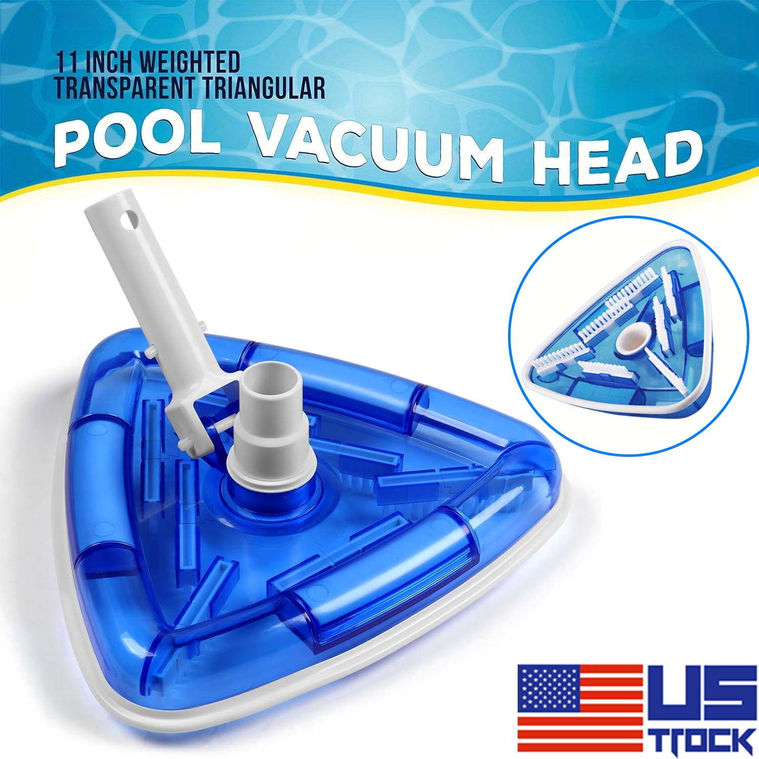 11.4&Prime; Weighted Transparent Triangular Pool Vacuum Head w/ Swivel Hose Connection