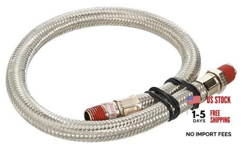 92804 18&Prime; Steel Braided Leader 18&Prime; No Check Valve Stainless 1/4&Prime; M to 1/4&Prime; M