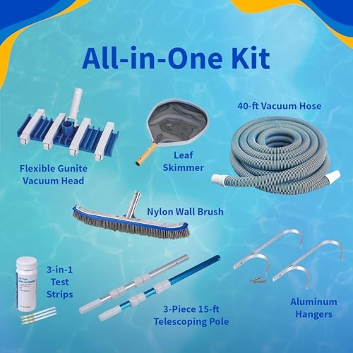 Deluxe Pool Maintenance Kit for In Ground Pool – Includes 15-ft Telepole, 40