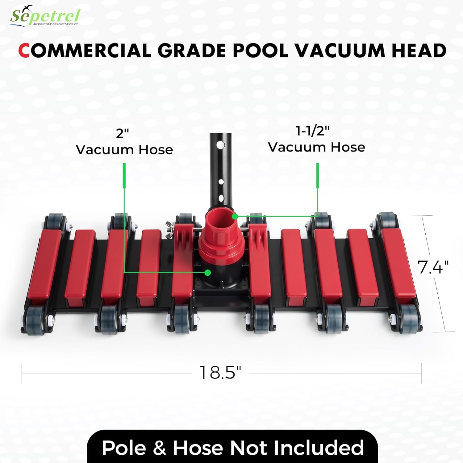 Commercial Pool Vacuum Head 19&Prime; Weighted Extra Wide with Wheels Heavy Duty