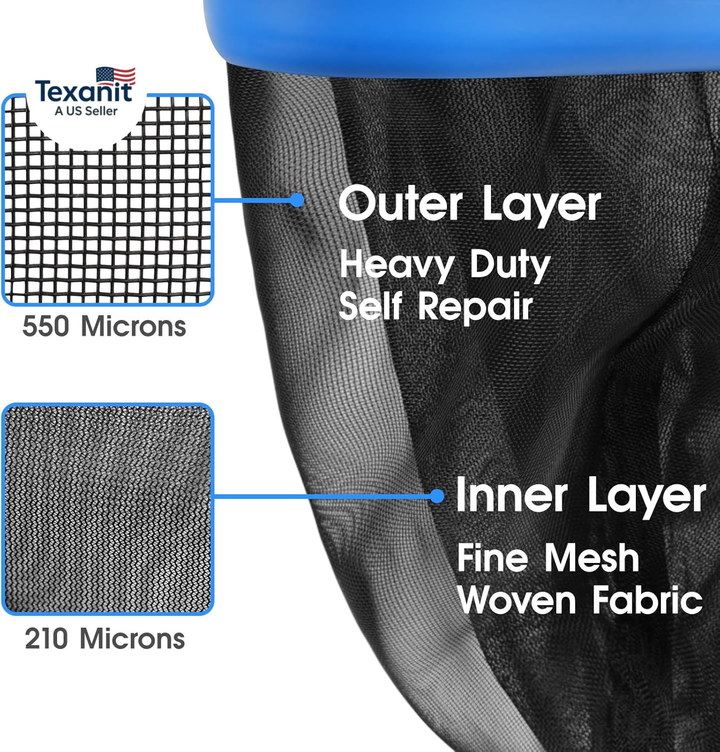 Upgraded Full Double Layer Pool Net Rake,17.5 » – Outer Heavy Duty Self-Repair N