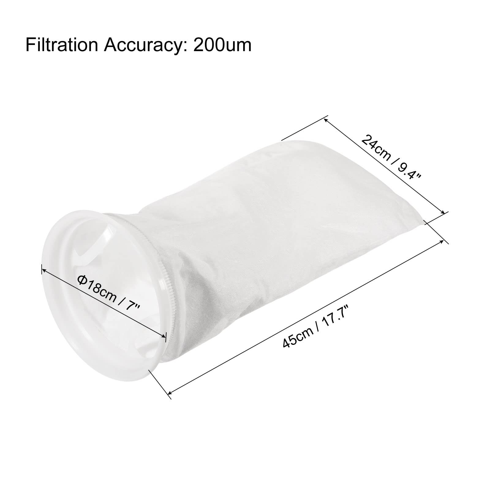 7 Inch Ring Filter Socks 200 Micron, Mesh Bags Pool Skimmer Basket, White