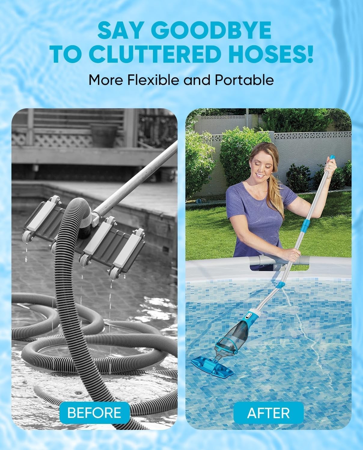 Cordless Pool Vacuum with Telescopic Pole 18.5 GPM Powerful Suction 1.5H Super