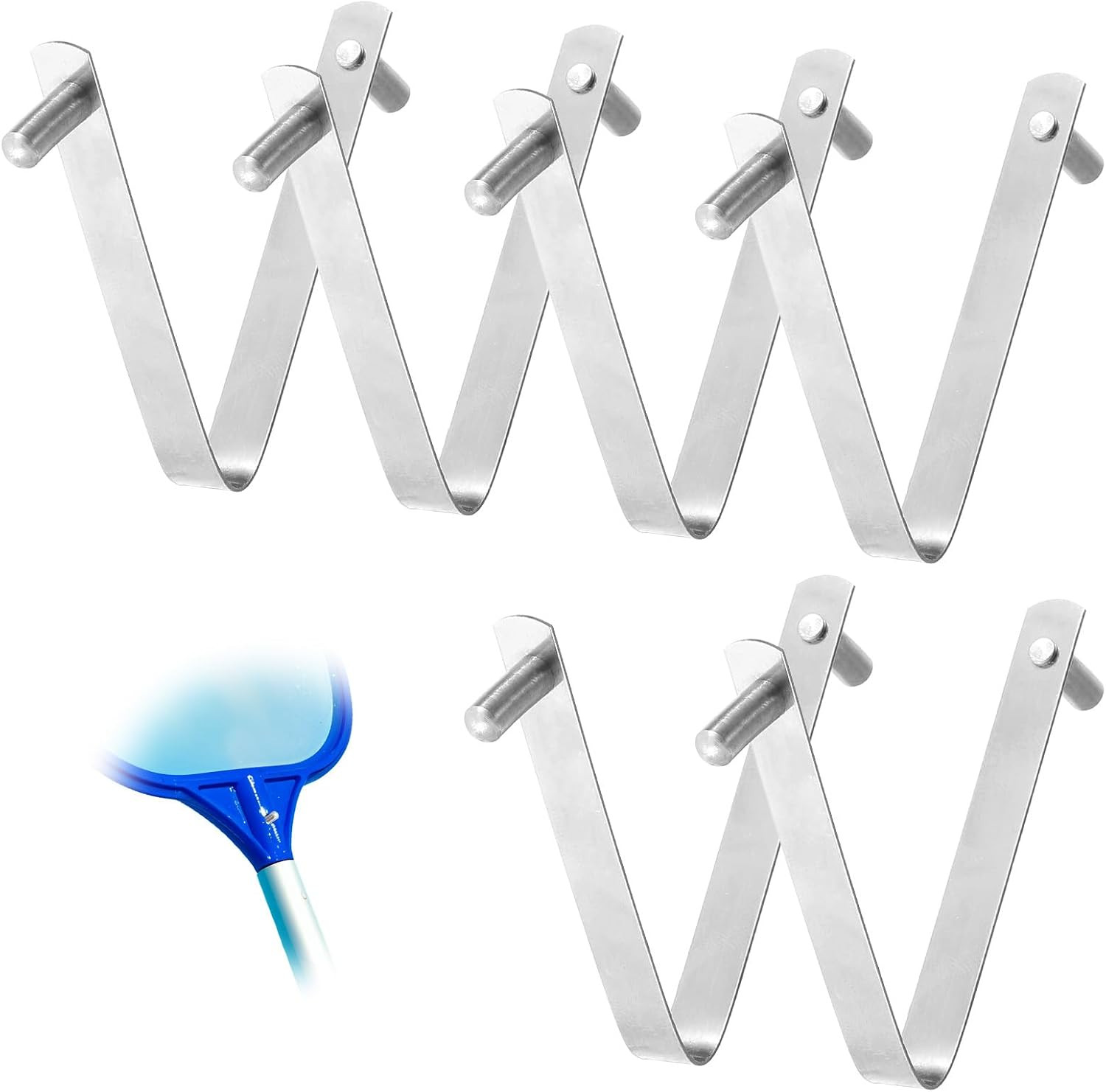6 Pcs Pool Brush Clips, V-Shaped 304 Stainless Steel Pool Pole Clips, Double