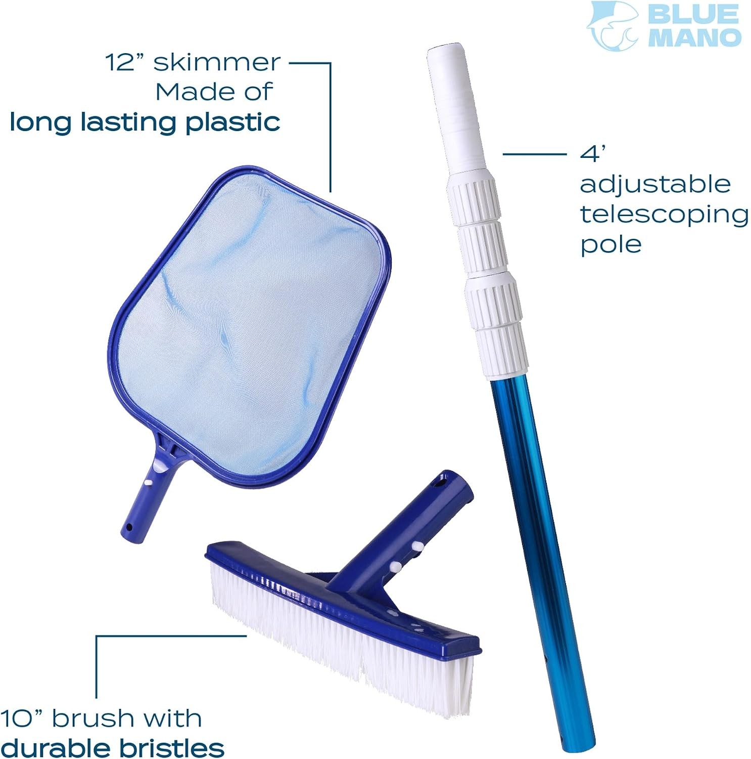 Blue Mano 6-Pc Spa/Pool Cleaning Kit: Vacuum, Skimmer, Brush, Pole