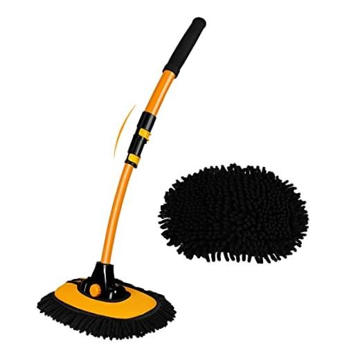 15° Curved Car Cleaning Brush with Telescopic Handle 43&Prime; Aluminum Alloy Long