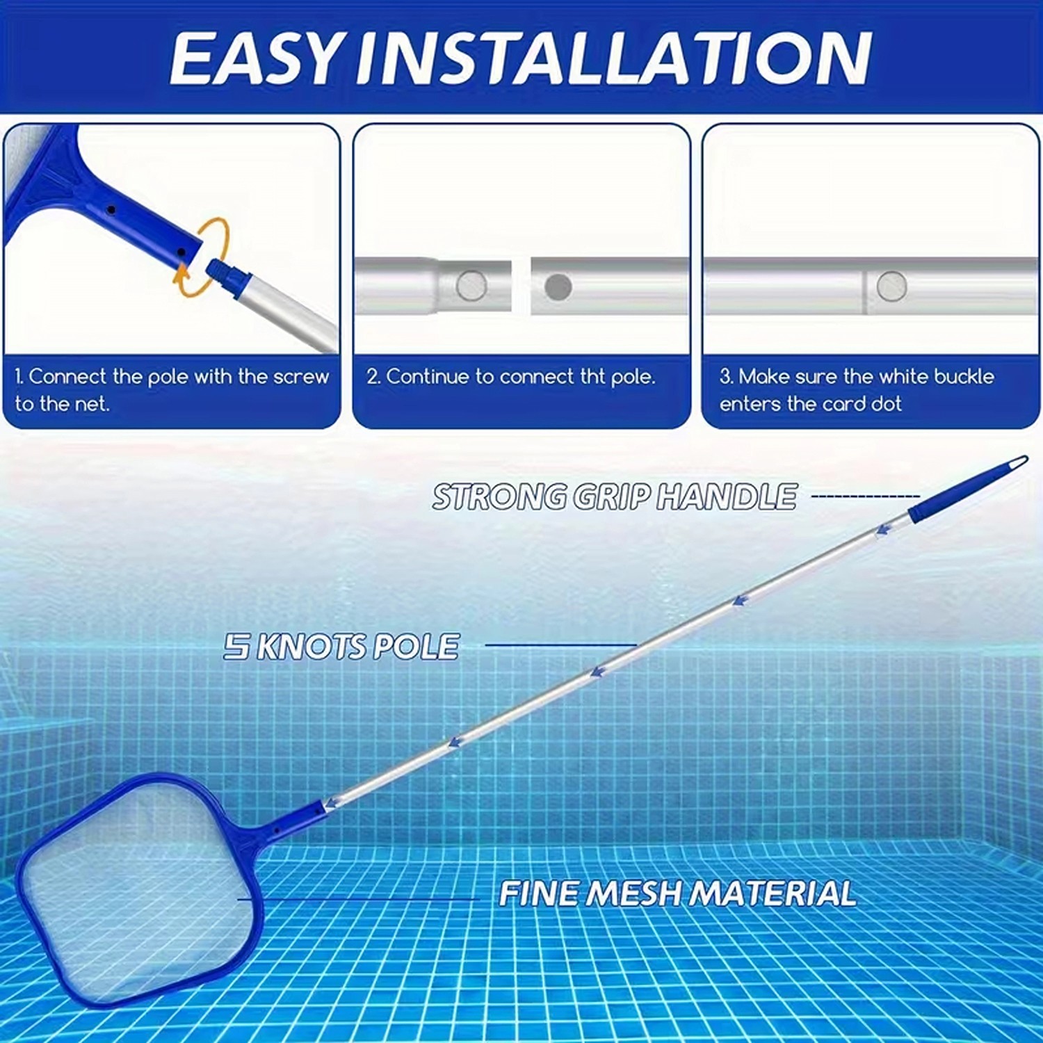 Pool Skimmer Net, Deep Pool Leaf Net with Reinforced Frame, Large Capacity ASP