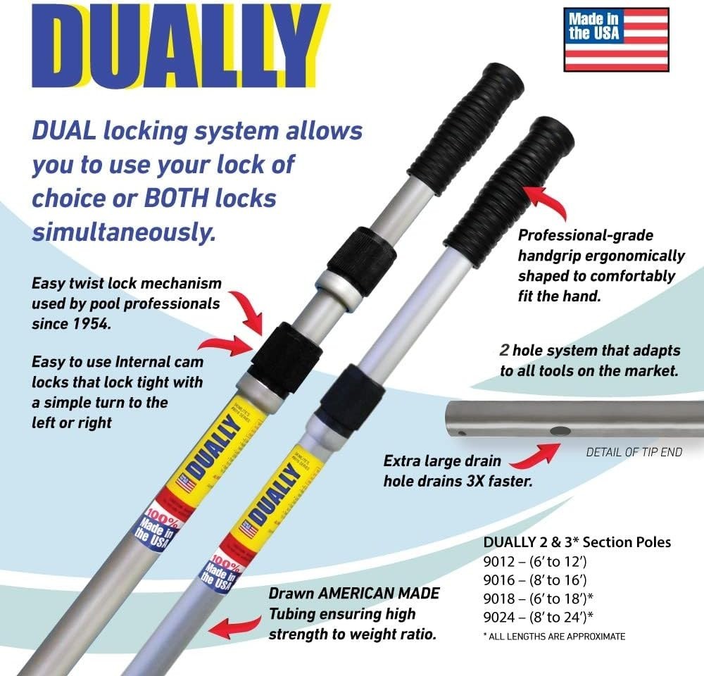 Skimlite Dually 9016 Telescopic Pool Pole 8-16 ft Dual Locking Heavy Duty Alumin