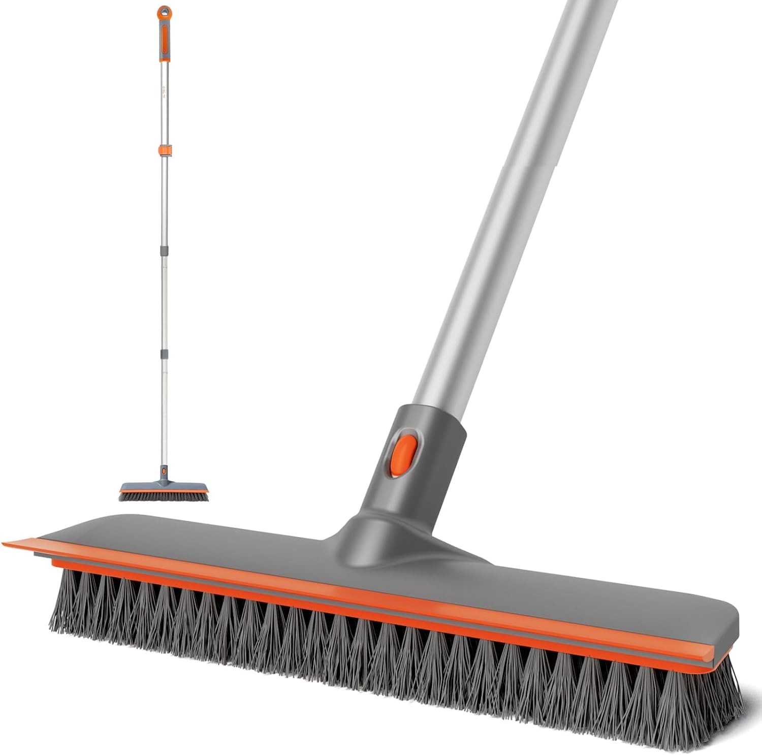 Floor Scrub Brush Long Handle 2 in 1 Deck Brush Squeegee 60 In Garage Cleaner