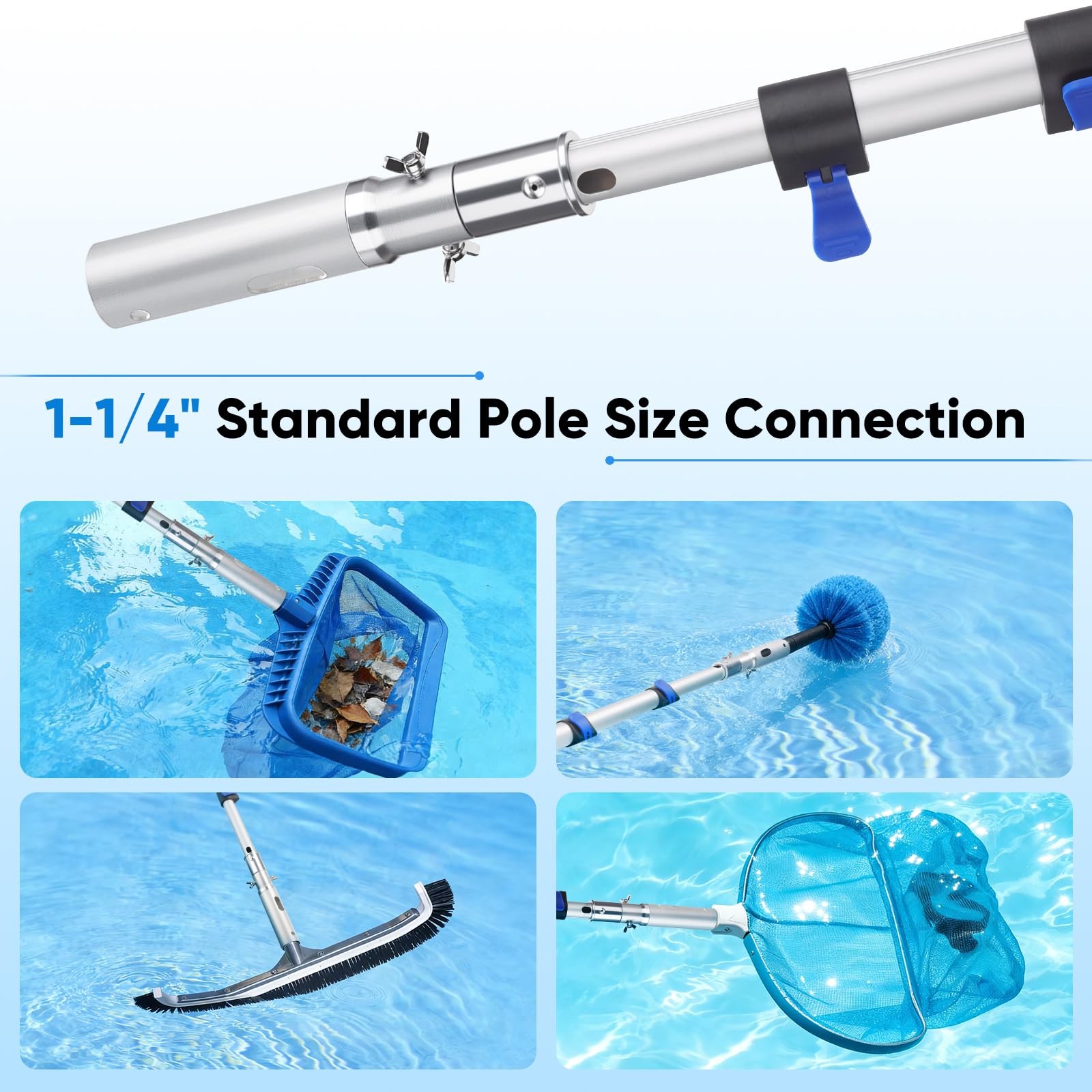 16FT Pool Pole Aluminum Telescopic Extension Pole,Suitable for Above-Ground/I…