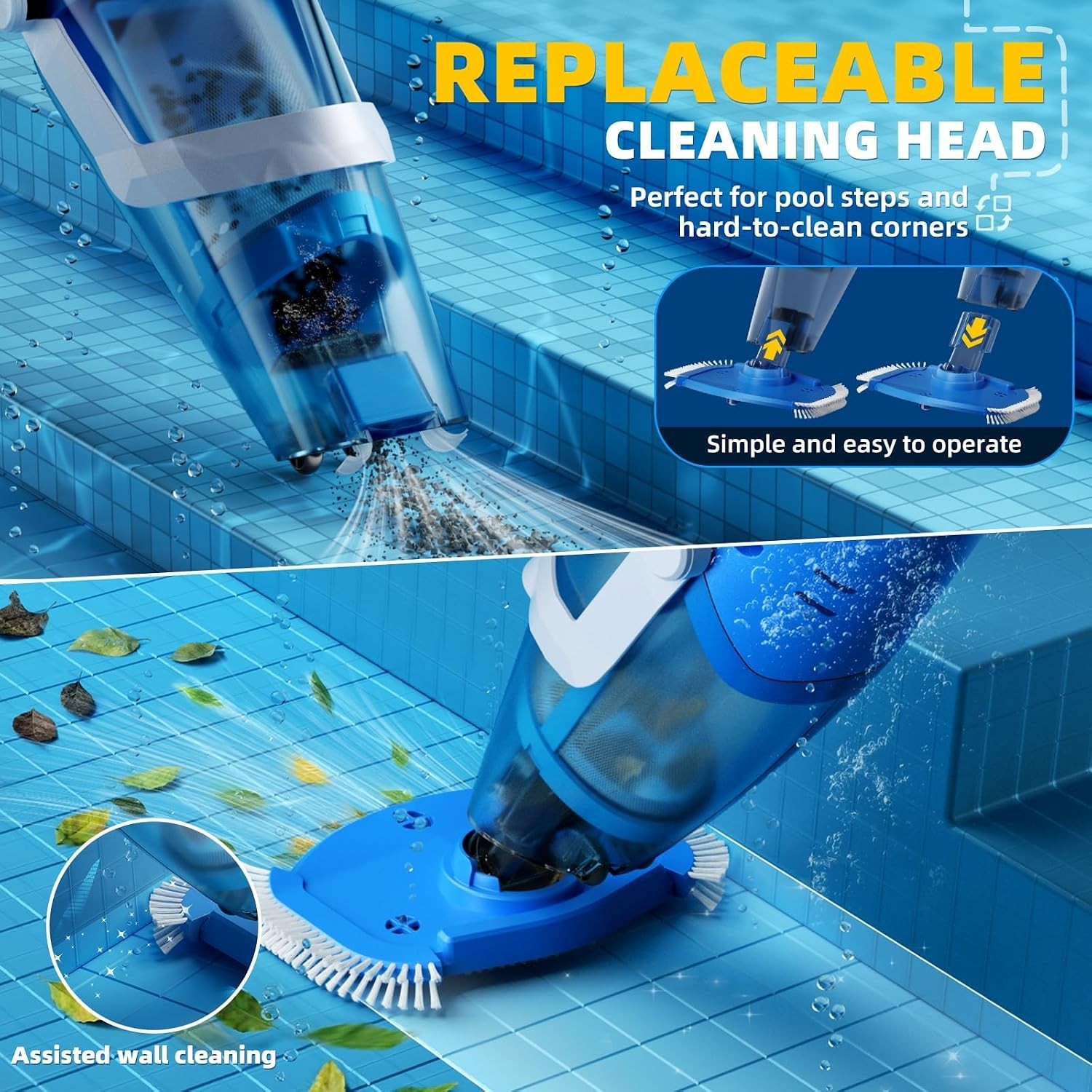 Powerful Cordless Pool Cleaner – Dual Heads, Telescopic , Waterproof Design