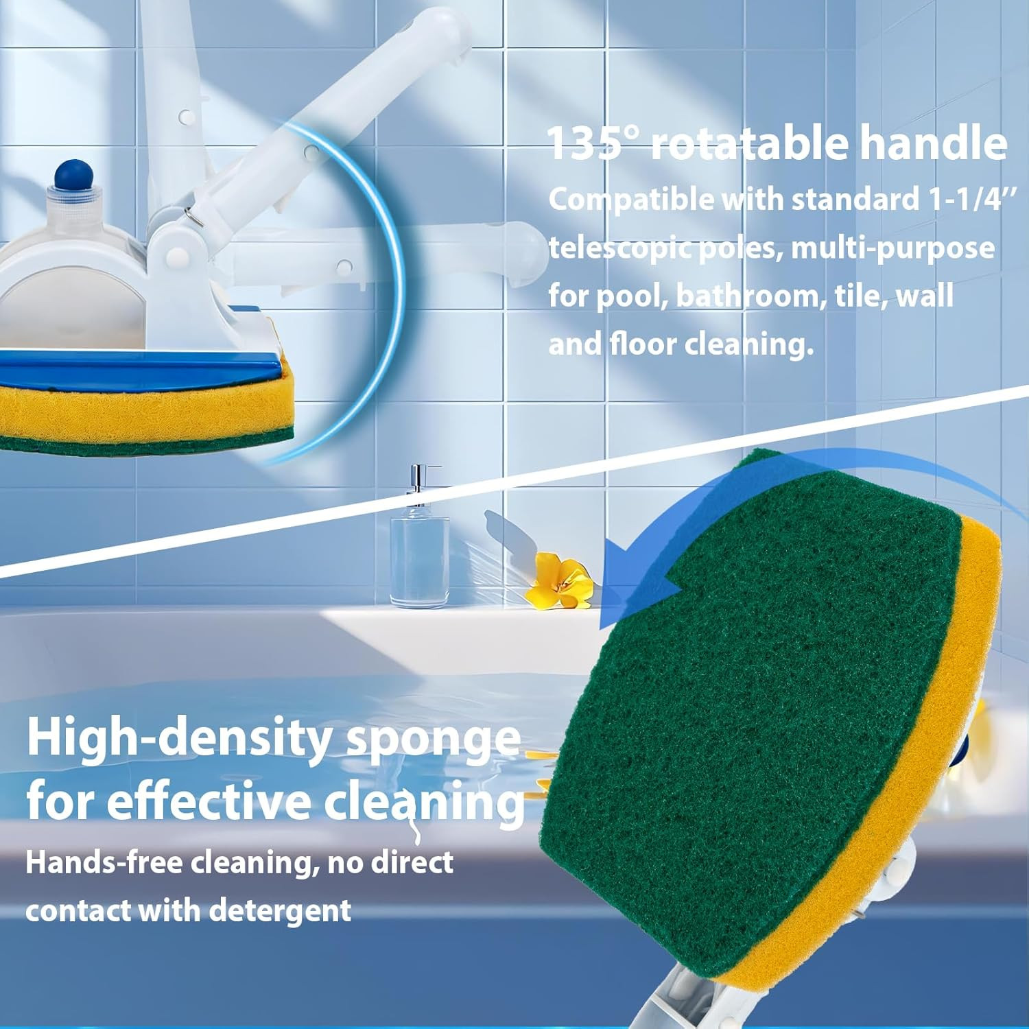 Handheld Pool Scrub Brush with a Replacement Sponge, Pool Must Have Scouring Spo