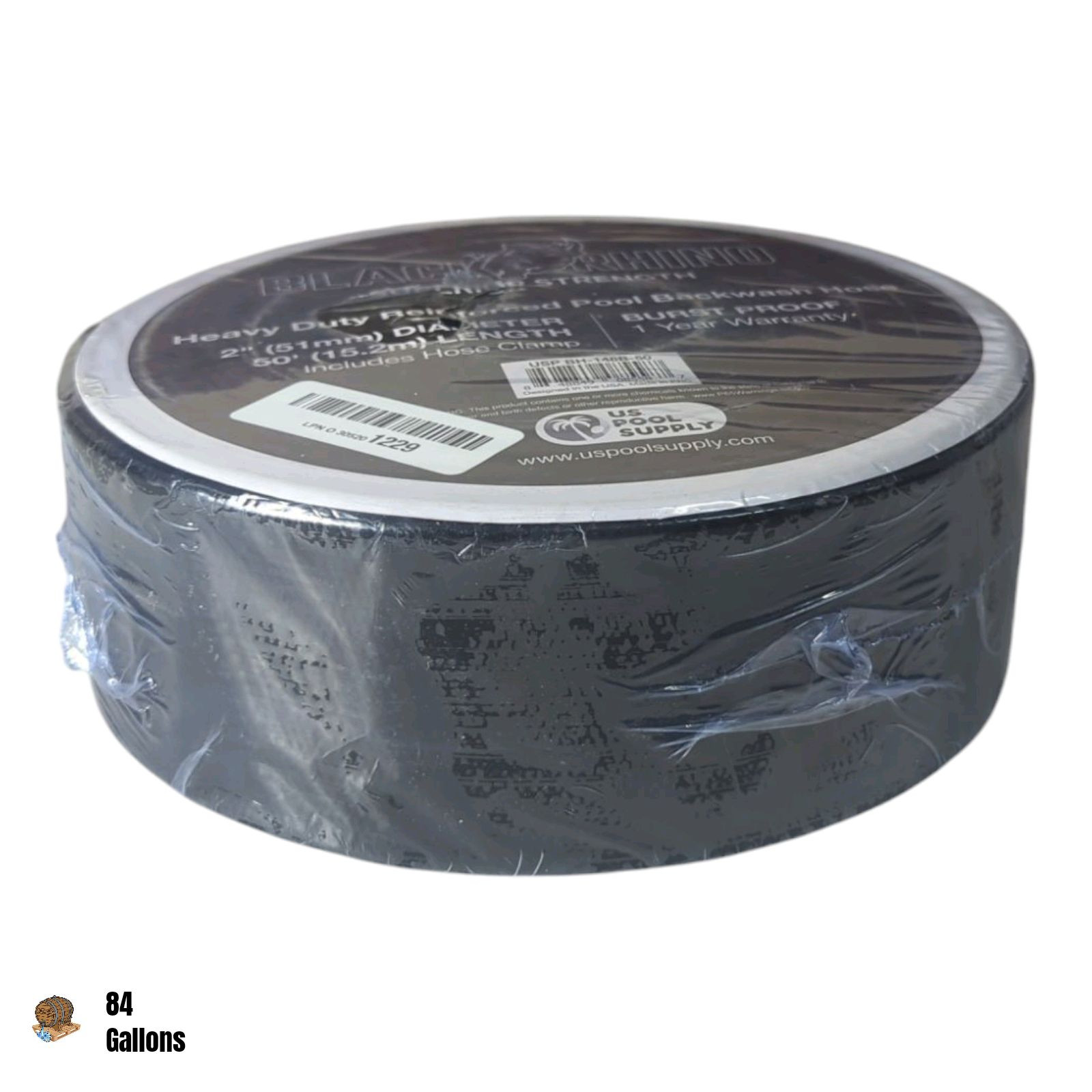 U.S. Pool Supply Black Rhino 2&Prime; x 50&prime; Pool Backwash Hose with Hose Clamp