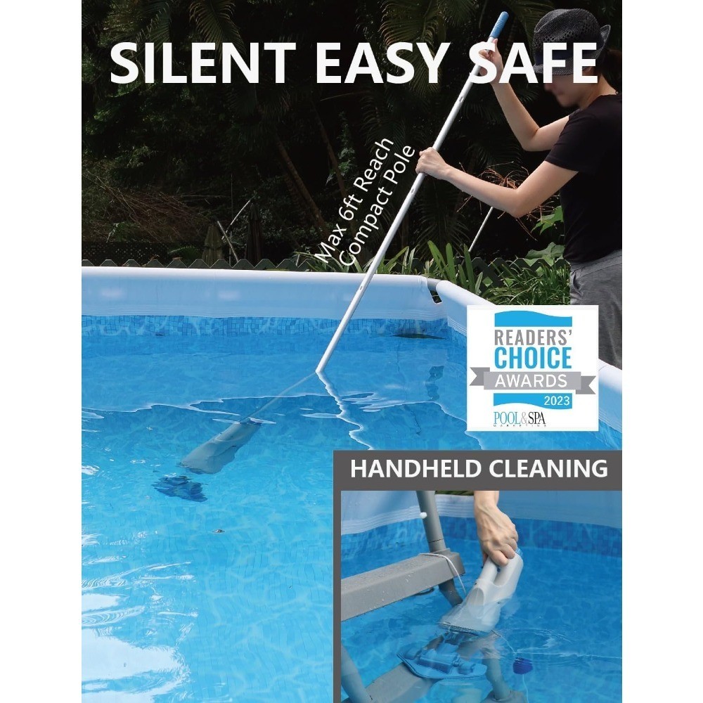 Cordless Handheld Pool Vacuum Cleaner with 6ft Pole and 2 Brushes, Rechargeable