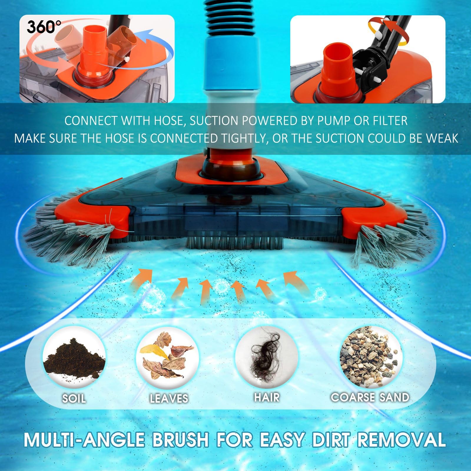 TidyMister Pool Vacuum Head with Side Brush,Universal Triangular vacuum head