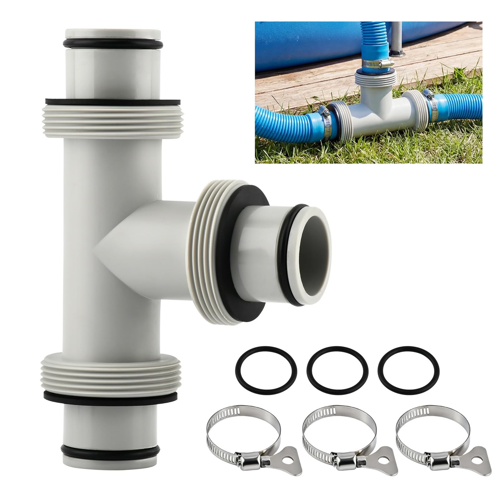 Qelirone Filter Pump Hose Connector, 1.5’to 1.5&prime; T Joint Pool Hoses Gray