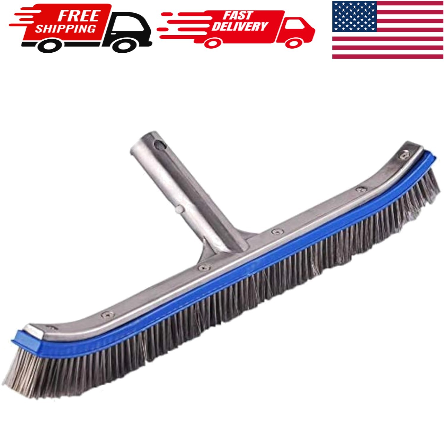 18-Inch Swimming Pool Brush with Strong Aluminum Handle & EZ Clips