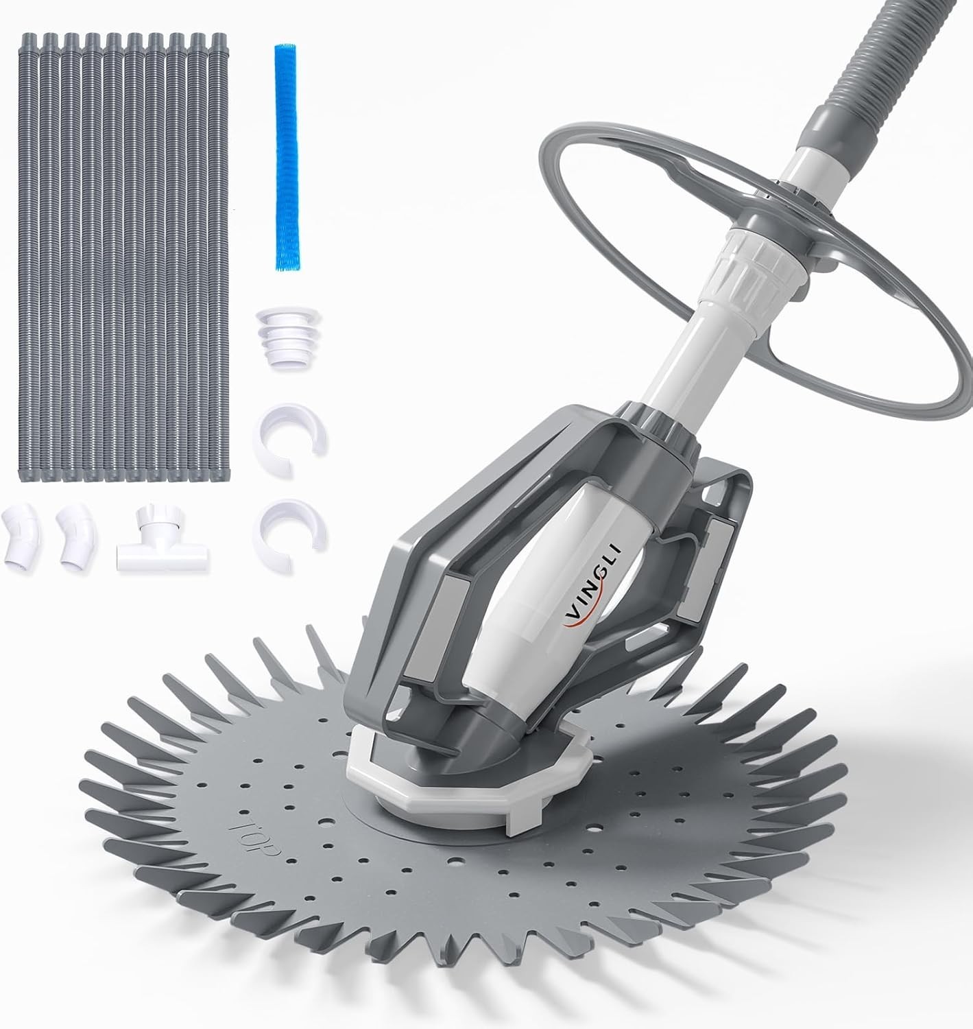 Light Gray Above Ground Pool Vacuum Cleaner 33FT Hoses Suction Powered