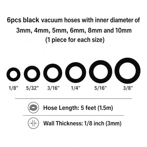 Silicone Vacuum Hose Kit 6PCS 5FT Tubing (1/8&Prime;) – Black with Connectors
