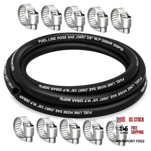 Fuel Line 3/8 Inch ID, Fuel Hose 10FT, J30R7 Fuel Line Hose NBR with 10 Clamps.