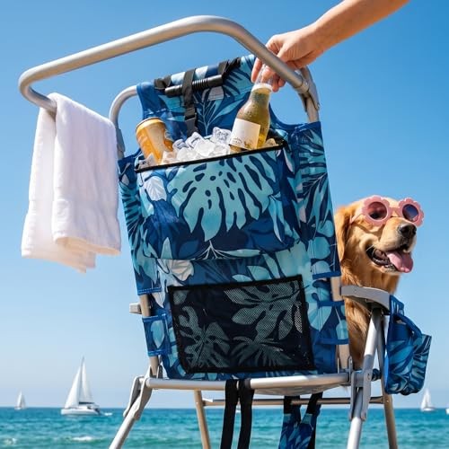 Palm Leaves Beach Chair Heavy Duty 330 lbs, 5-Position Lay Flat Folding