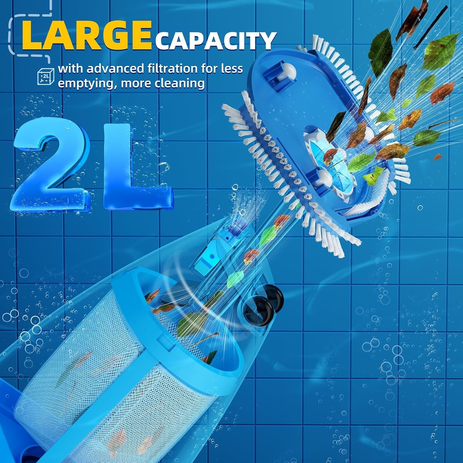 Cordless Pool Vacuum, 1950 GPH Powerful Suction, Handheld Pool Cleaner with Tele