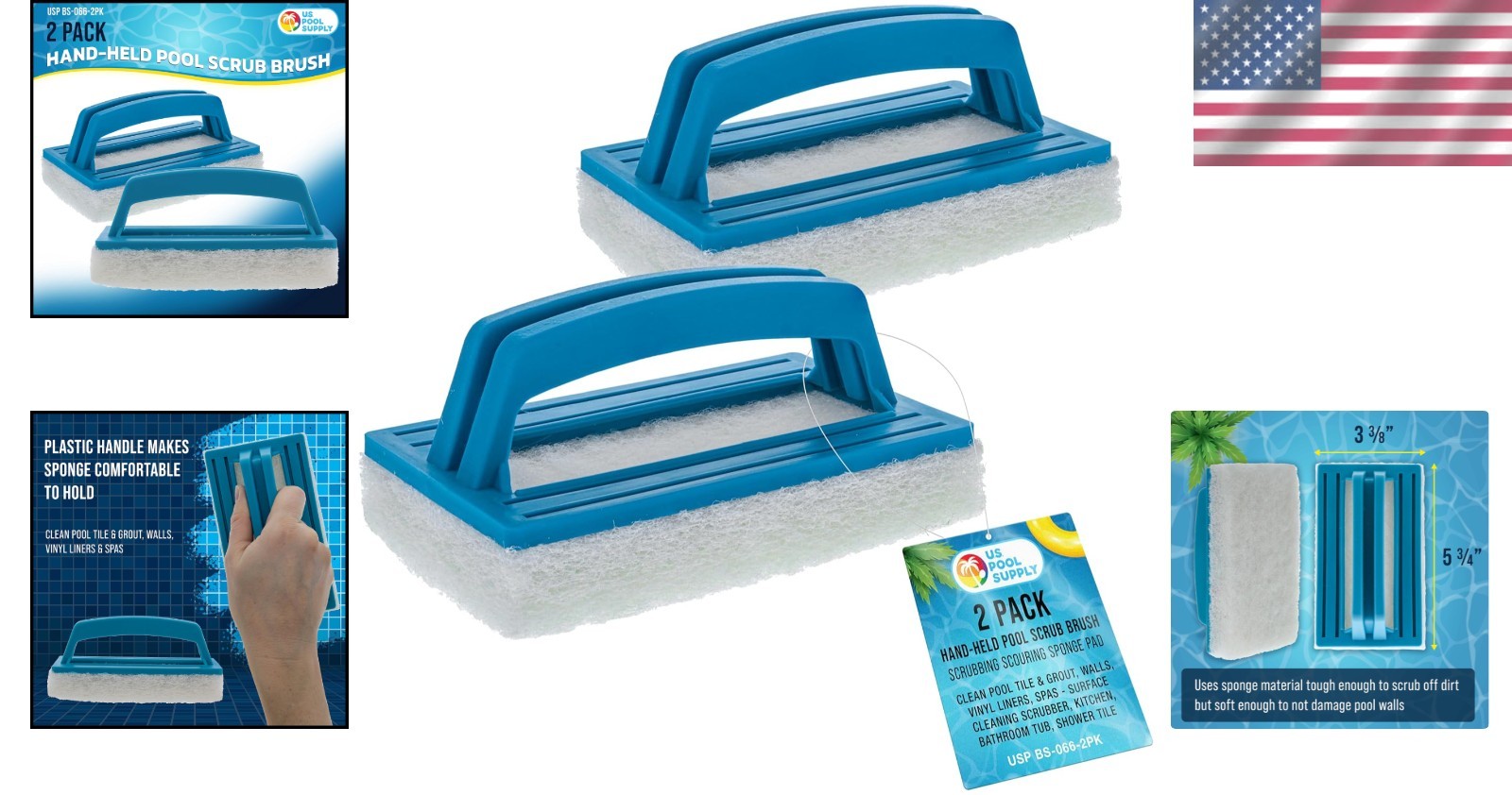 Hand-Held Pool Scrub Brush 2 Pack – Versatile Scrubbing Sponge for All Surfaces